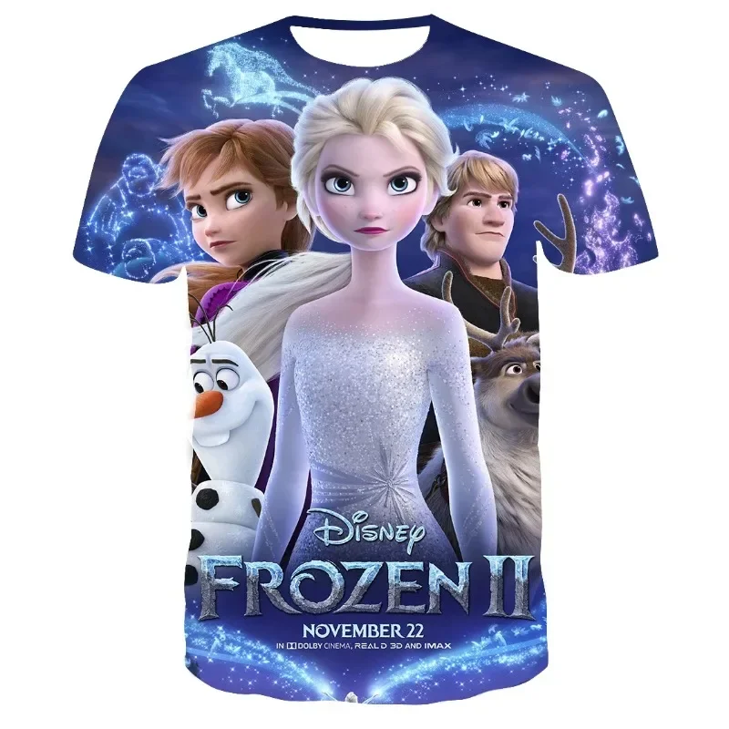 Miniso Disney Frozen Elsa Anna T Shirt Kids Streetwear Short Sleeve Children Tshirts Boys Girls Tops Men Women Clothing T-shirt