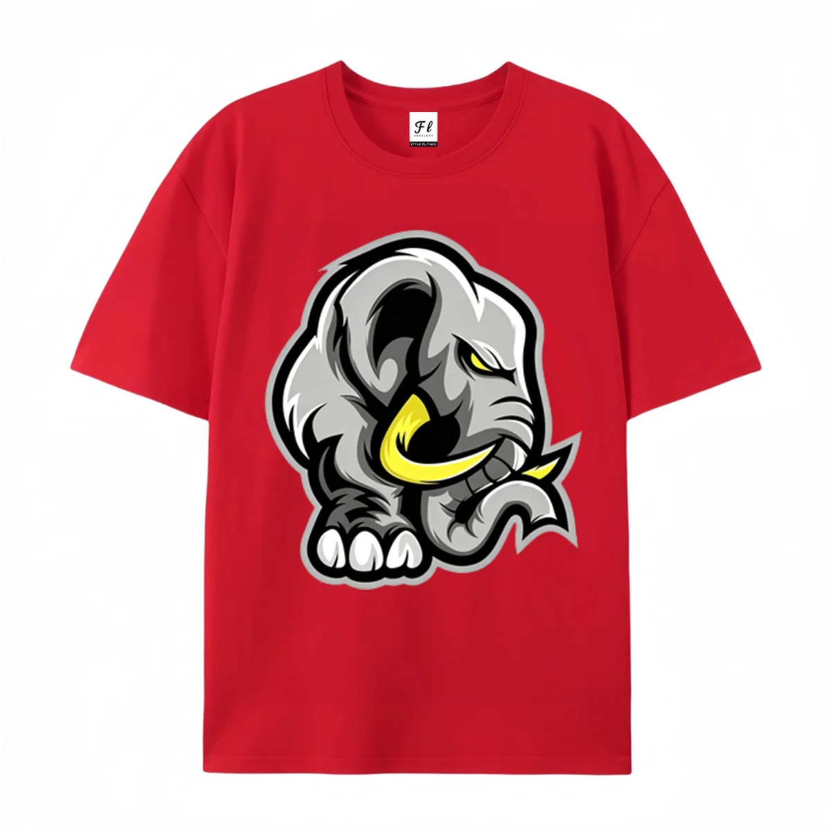 Unisex Short Sleeve T Shirt Aggressive Elephant Mascot Head Print Casual Cotton Tees For Men Women Sports E-Sport Theme Daily