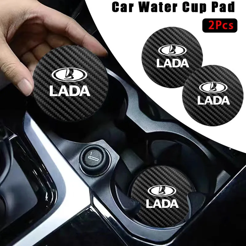 2Pcs Car Coasters Leather Water Cup Mat Auto Accessories Accessories For Lada Vesta Niva Samara Kalina Largus Priora Xray Granta