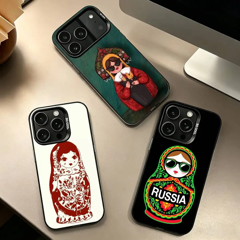 Adorable R-Russian Folk Art Doll Phone Case For iPhone17,16,15,14,13,12,11Plus,Pro Max,XS,Colorful Silver Phone case Funda Cover
