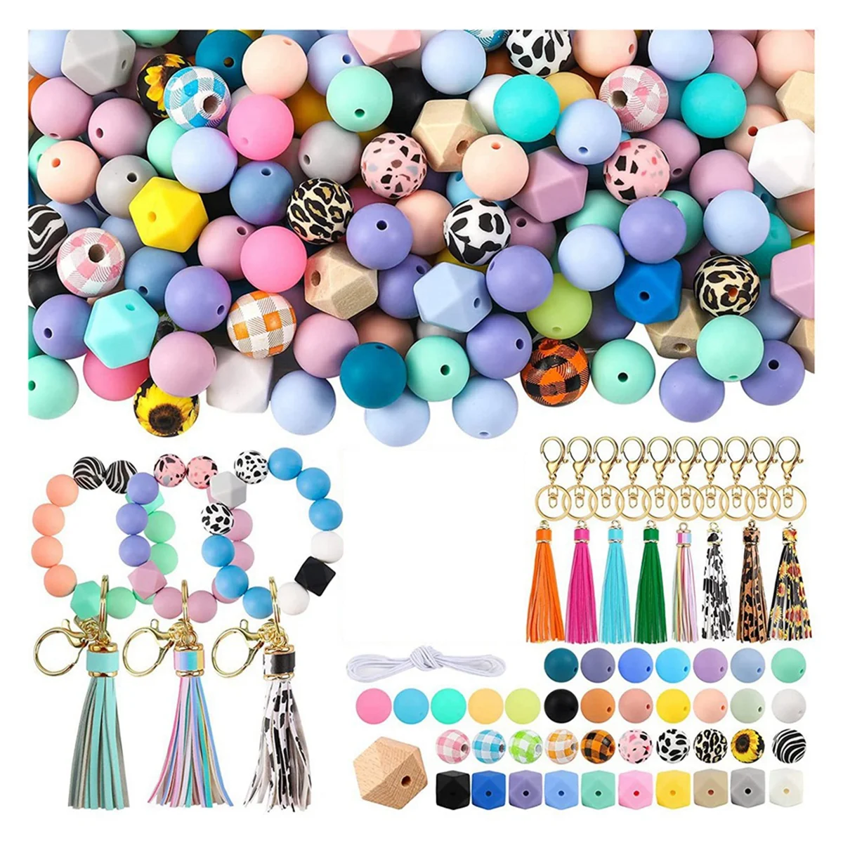 Silicone Beads for Keychain Making Kit, 15mm Silicone Beads Bulk for Keychains Making DIY Necklace Bracelet Jewelry