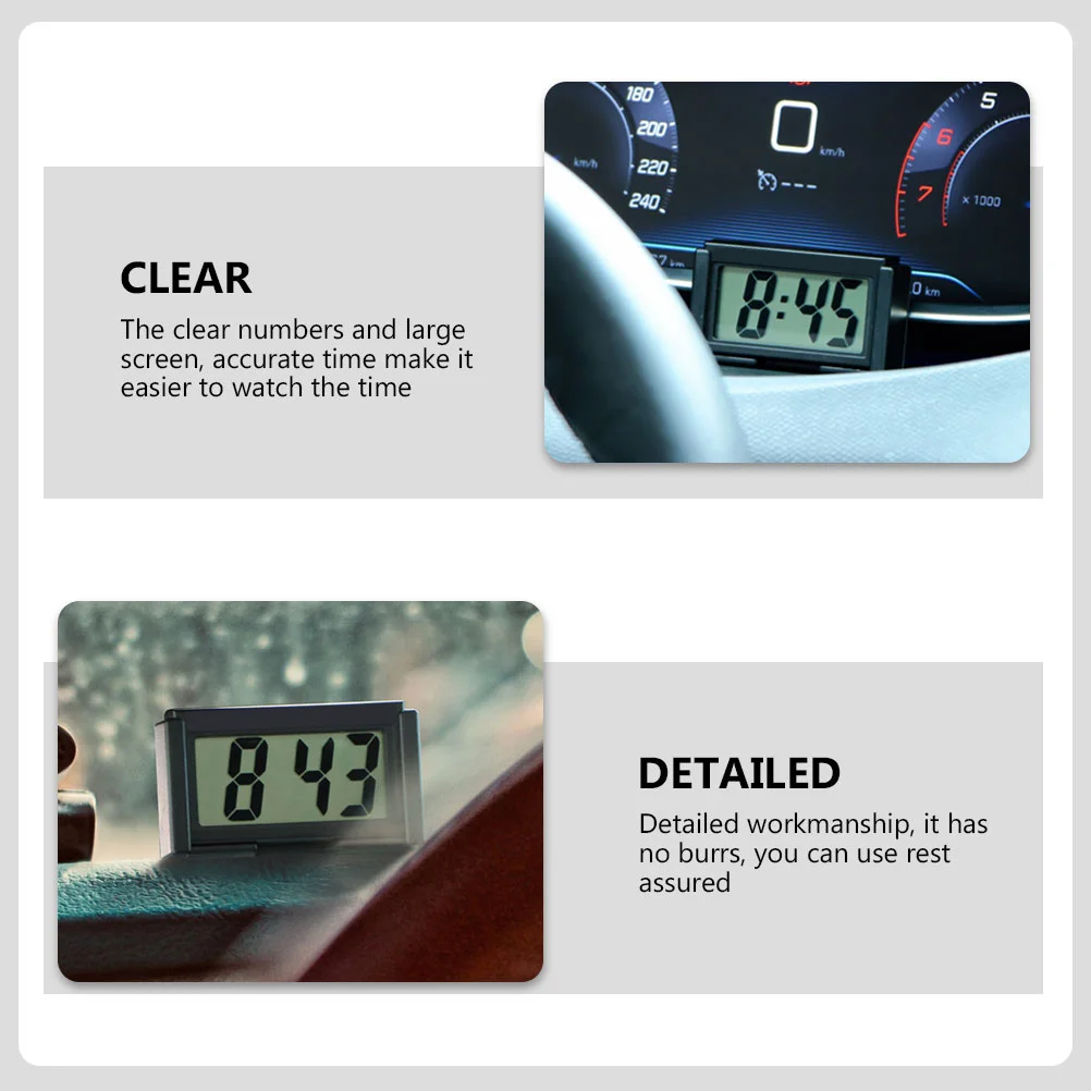 4 قطعة ساعات السيارات الإلكترونية الرقمية لوحة القيادة على مدار الساعة شاشة كبيرة عرض واضح وقت دقيق ساعة بلاستيكية صغيرة للسيارات السيارات