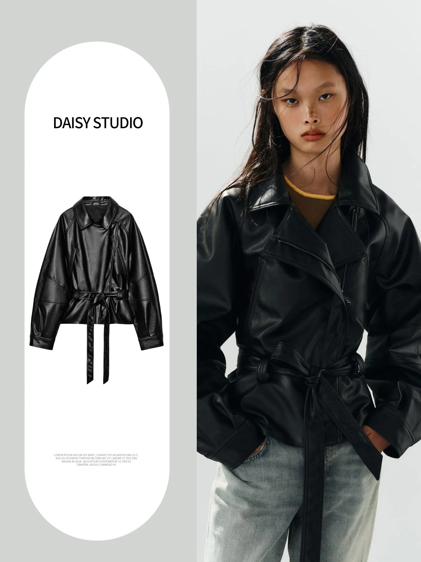 Autumn New Women's Long Sleeve Turn-down Collar Belted Nine-point  Skirt Style Double-breasted Jacket Casual Style Polyes...