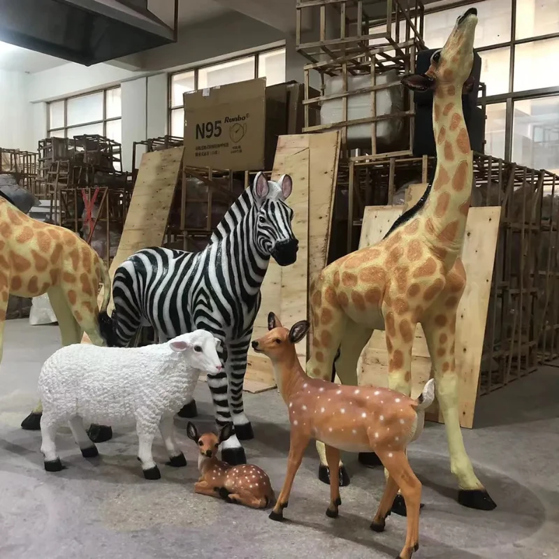 life size resin fiberglass jungle wild animal giraffe zebra elephant statue sculpture props garden children park decoration