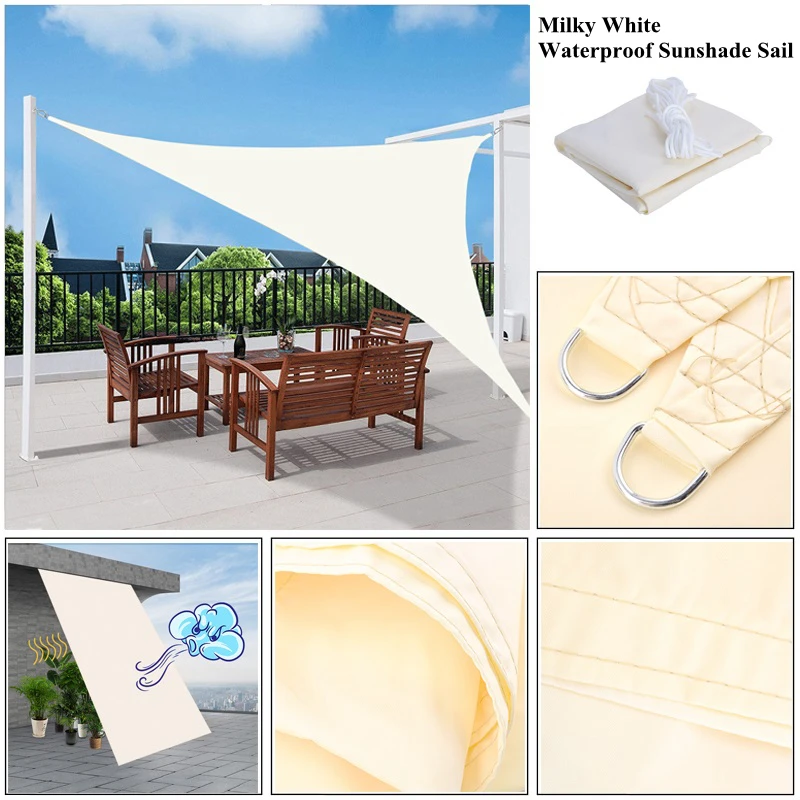 

Milky White Sunshade Sail Beach Swimming Pool Sun Shade Sail Waterproof Outdoor Awning Home Garden Patio Shading Rainproof Cloth