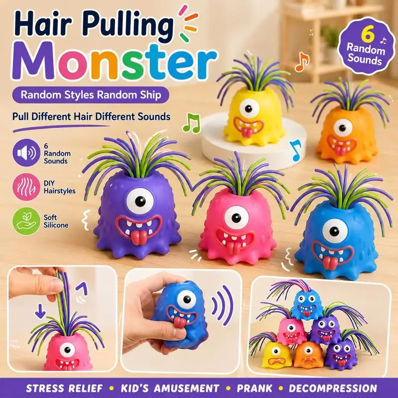 Squeaky Screaming Fidget Monster Toy Hair Pull Design Soft Material Stress Relief Sensory Toy For Party Gift And Entertainment