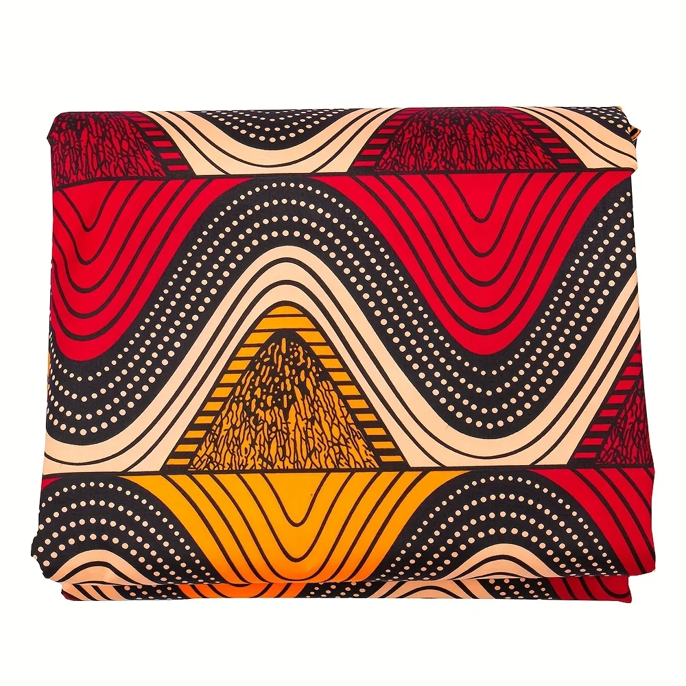 6 ياردة أنقرة قماش الباتيك الأفريقي | أحمر أصفر موجة هندسية البوليستر للخياطة DIY #3