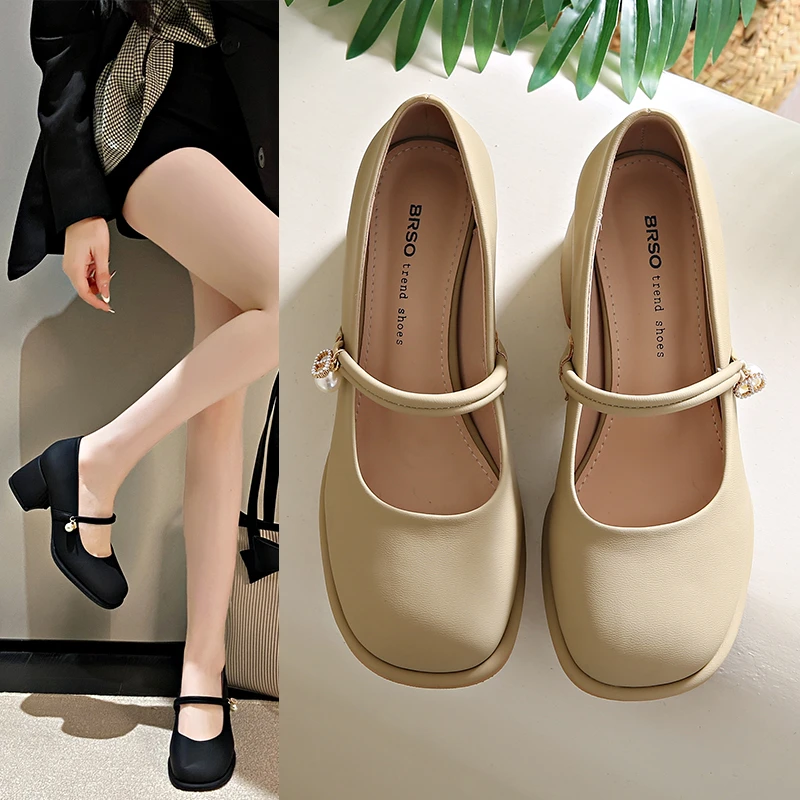 Spring/Autumn New Fashion Solid Color Simple Versatile Personality Square Heel Round Head Comfortable High Heels Women's Shoes
