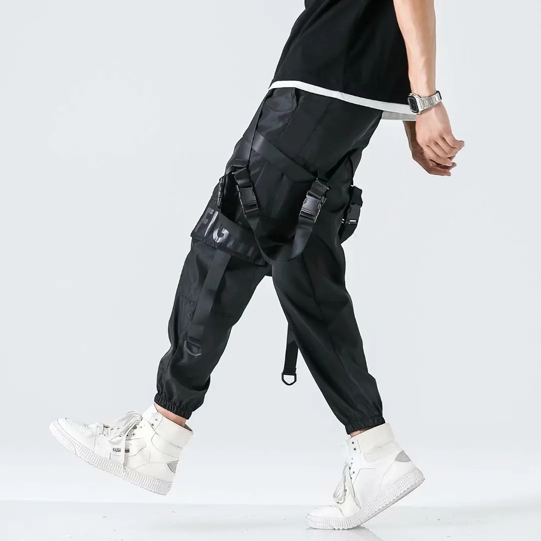 Fashion Techwear Men\'s Pants Joggers Stylish Ribbons Punk Style Streetwear Japanese Harajuku High Streetwear Men\'s Cargo Pants