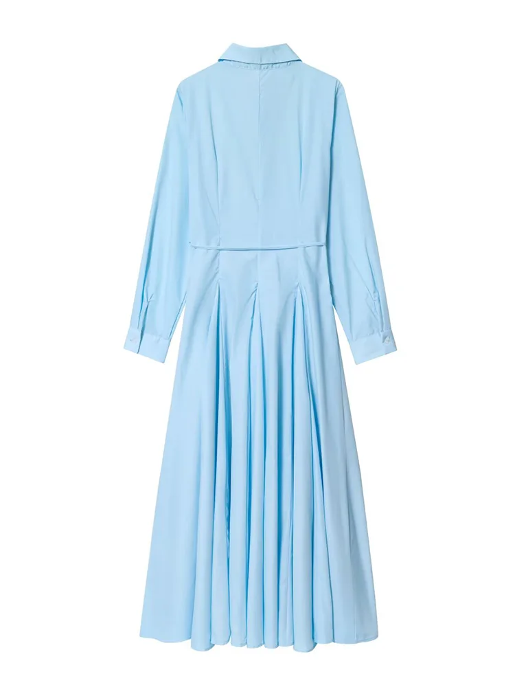 Neue Damenmode im europäischen Stil, vielseitiges Temperament, einfaches Revers, lange Ärmel, Taille, Krawatte, Hemdkleid