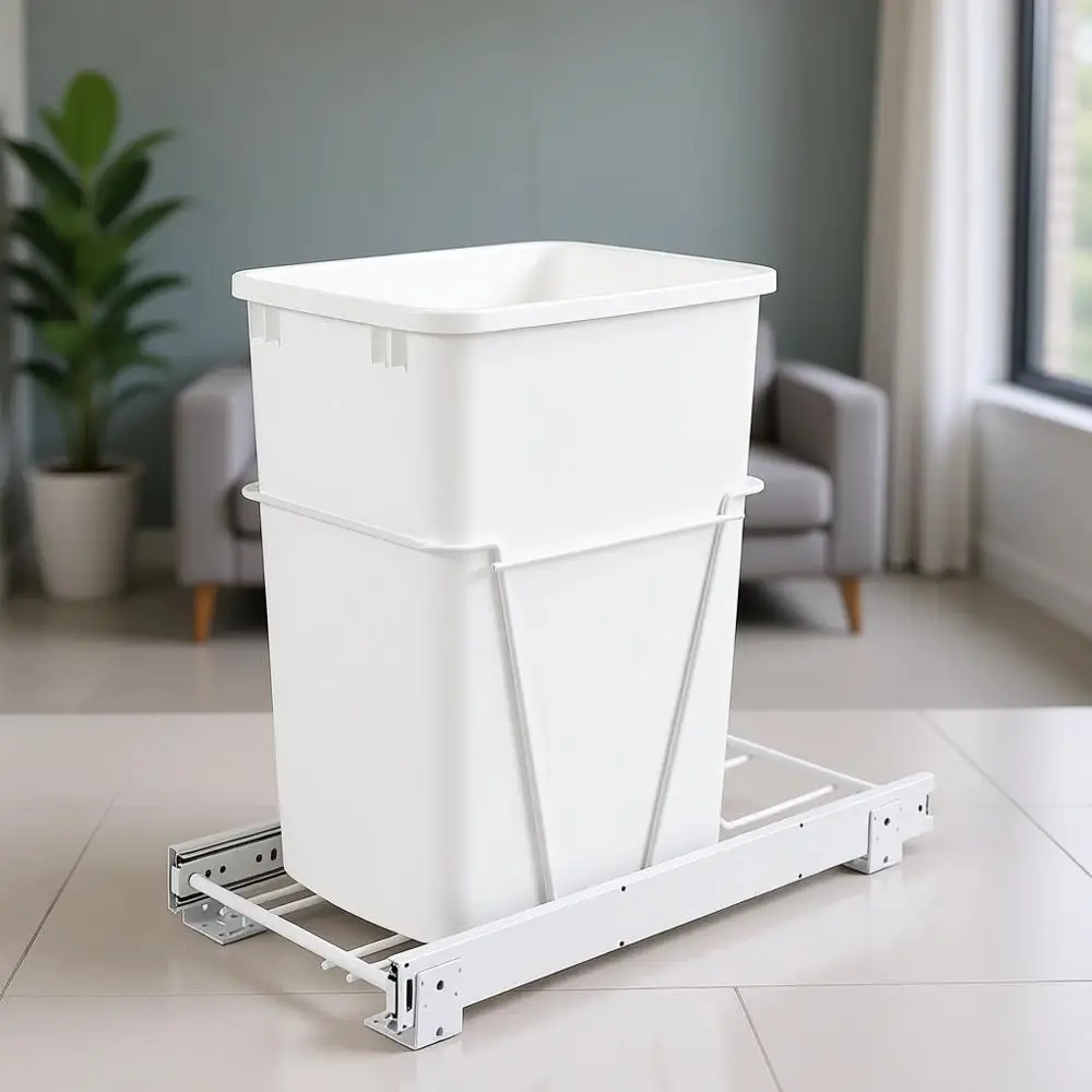 

35-Quart White Single-Bin Steel Pullout Waste Container for Kitchen or Bathroom Cabinet, RV-12PB