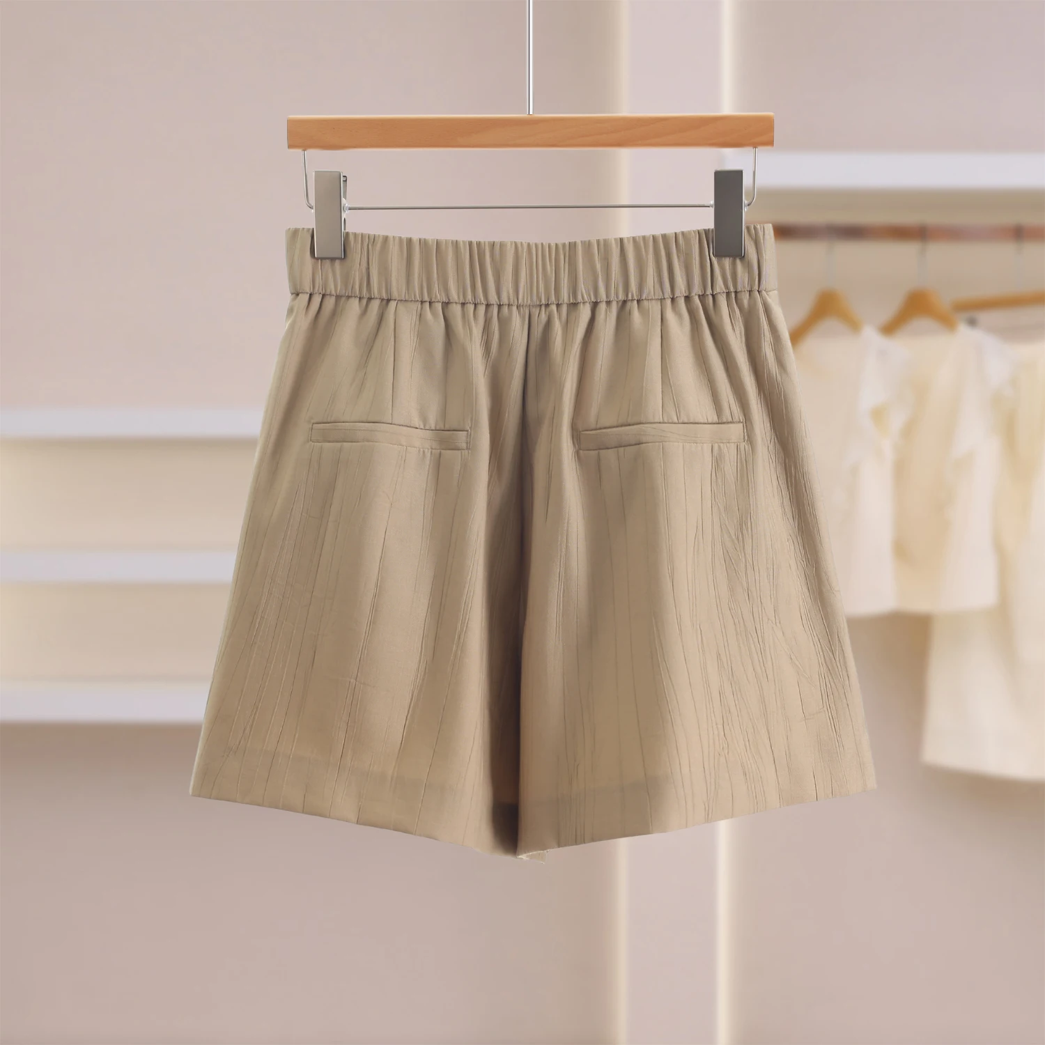 Casual Pure Color Elastic Waist Shorts Women's Summer Fashion Brand XiangCaoFenFei Commuter Style Wide Leg Pants