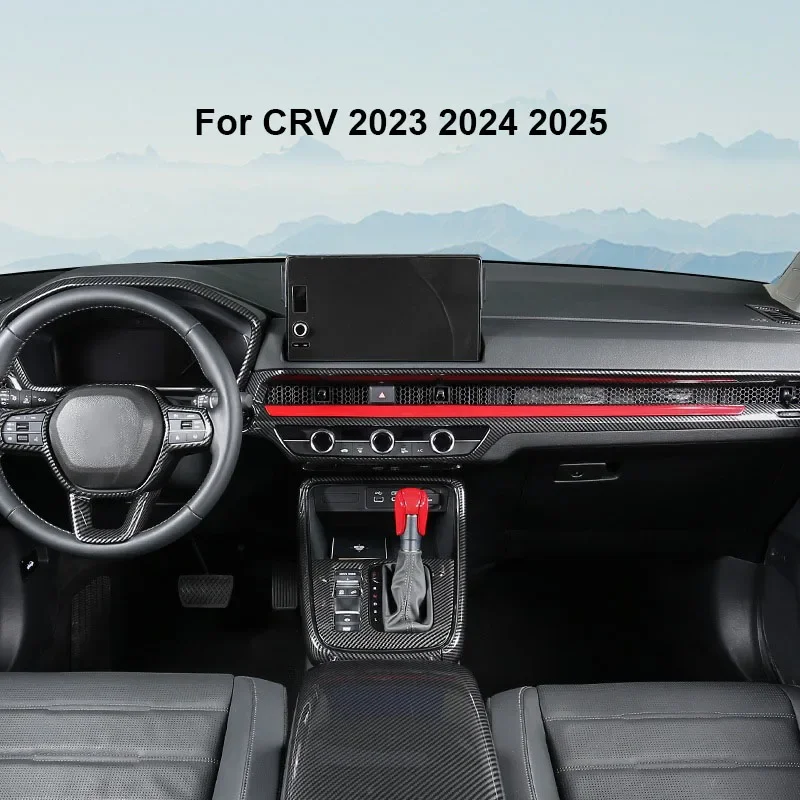 

For Honda CRV CR-V 6th 2023 2024 2025 Carbon Fiber Grain Overlays Interior Trim on Dash, Doors, Steering Wheel, Gearshift Panel