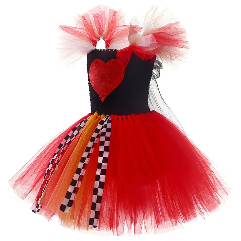 Disfraz de Halloween para niñas, vestido de princesa con corazón rojo, tutú, disfraz de Reina, conjunto de vestidos para fiesta y vacaciones