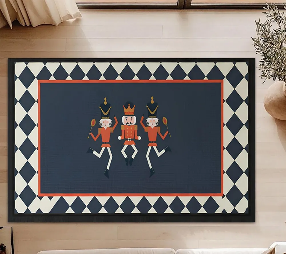 Entrance Door Mat Christmas Nutcracker Soldier Printed Soft Welcome Doormat Non Slip Floor Carpet for Hallway Balcony