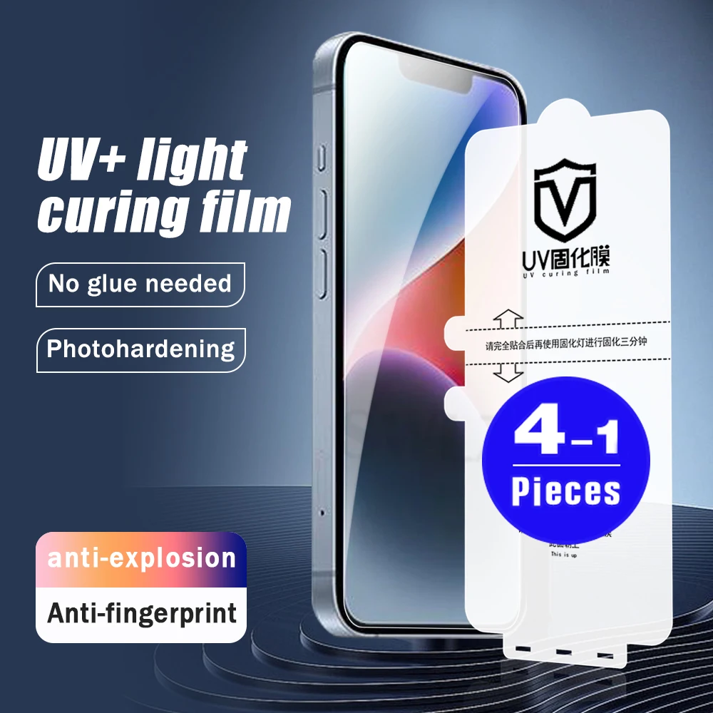 1-4Pcs For iphone 14 pro Max plus UV light curing film iphone 13 mini 12 11 X XS XR screen protector Not Glass protective film