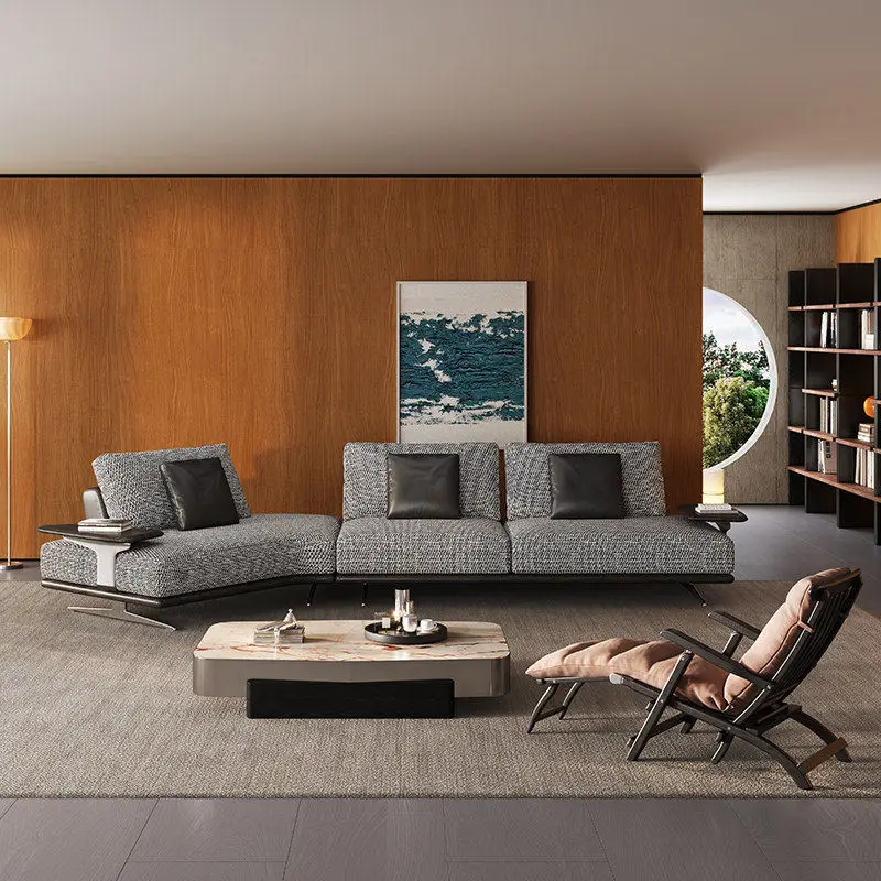 Corner special-shaped curved sofa large flat-layer fabric sofa