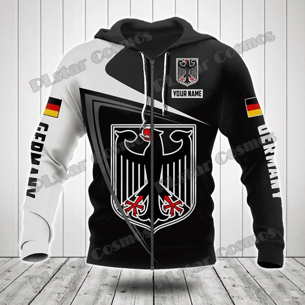 Imagem -05 - Zip-up Hoodies dos Homens com Nome Personalizado Pulôver com Capuz Alemanha Brasão de Armas 3d Impresso Casual Unisex Moda Outono Mt179