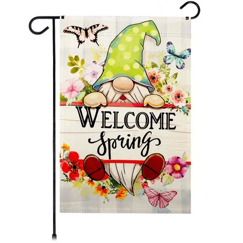 G128 Welcome Spring Gnome Flowers Garden Flag 12x18 In Spring Lawn Decoration HHJ LLG