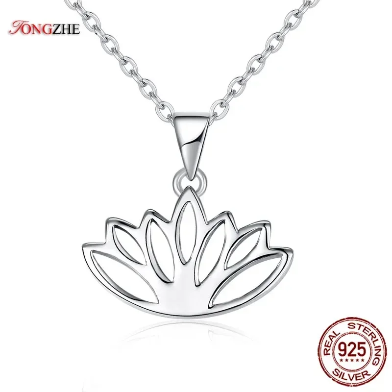 TONGZHE Charm Good Karma Lotus Flower Silver 925 Pendant Necklaces Flower Necklace Summer Gift for Women Fine Jewelry KLTN080-1