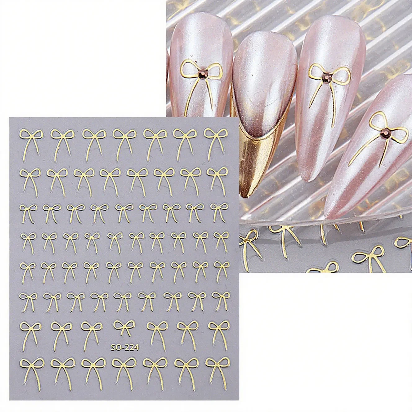 8pcs Mixed Color Bow Nail Art Stickers 3D Cute Red Black Pink bowknot Nail Charms Foils Y2K Gold Laser Effect Bow Manicure Decor