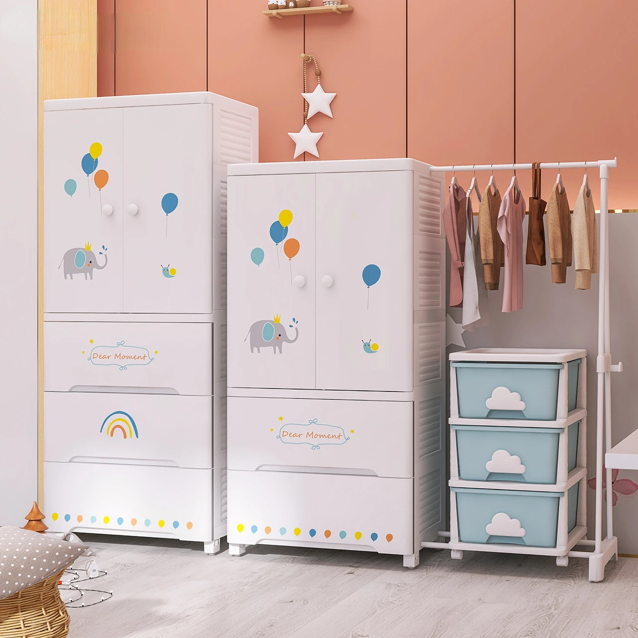 

Double Door Baby Cartoon Wardrobe Household Plastic Thickening Minimalist Locker Storage Organizer