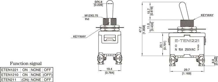 Hochwertiger 12-mm-Kippschalter, 2/3/4/6/9/12 Kontakte, zwei oder drei Positionen, E-TEN1021, 1322, 1321 – Detail 5