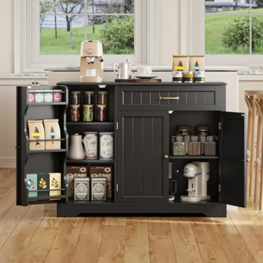 Kitchen Sideboard Buffet Cabinet with Storage Wood, White Space-Saving Design with Adjustable Shelves and Soft-Close Doors