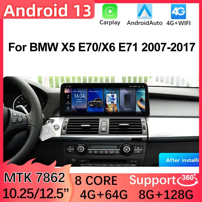 

Android13 MTK7862 10.25" 12.5" 128G Wireless Apple Carplay For BMW X5 X6 E70 E71 Video Player GPS Navigation Split Screen WIFI