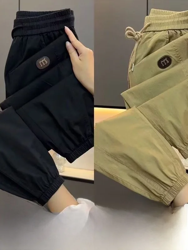 

Men's Casual Loose Fit Ice Silk Workwear Pants Summer Thin Sport Harlan Trousers Harajuku Style Polyester Fiber Quick Dry