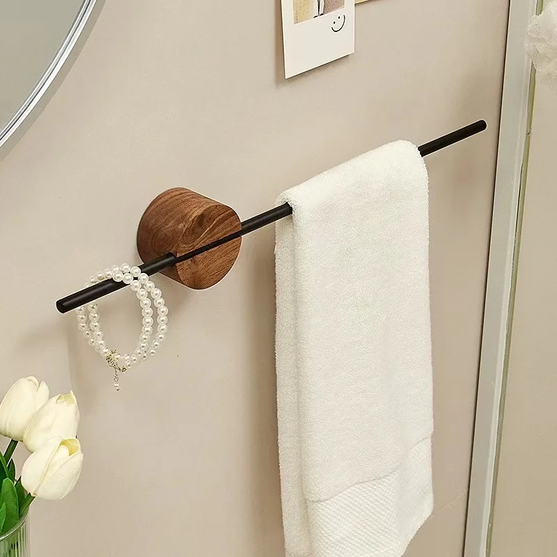 40/50cm Walnut Towel Bar Towel Hanger Bath Towel Holder Aluminum Alloy Bathroom Hanging Towel Rack Single Rod Toilet Stand