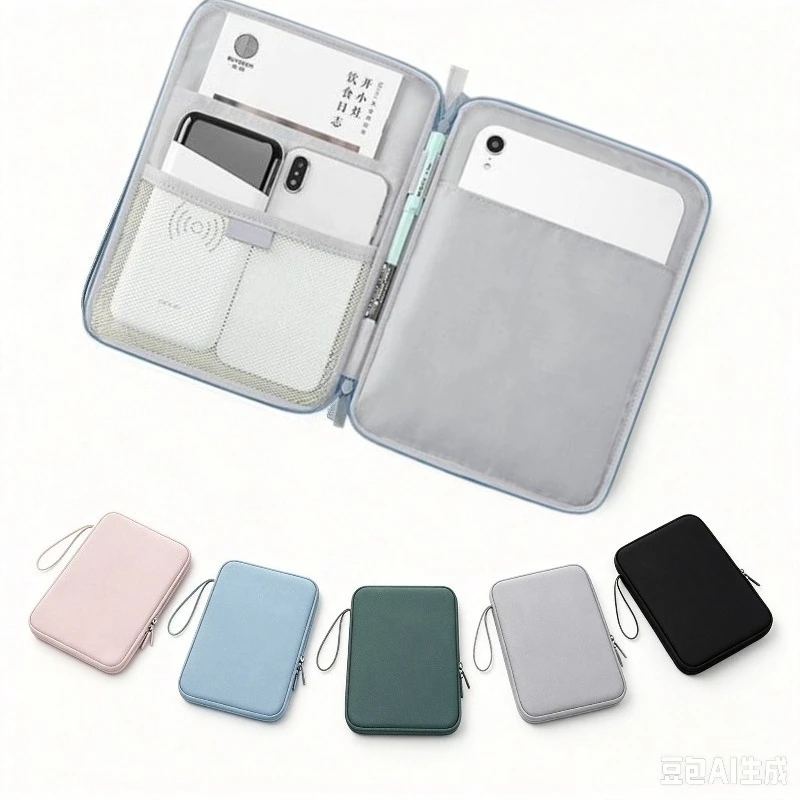 Portable PU Tablet Bag 10.9' / 12.9' Waterproof Multi Functional Compartment for Phone Power Bank Book Organizer Pocket Slot