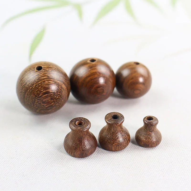 5 sets Natural Golden Silkwood Round Ball Three Holes End Beads Charms DIY Necklace Bracelets Tri-way Wooden Buckle Spacers