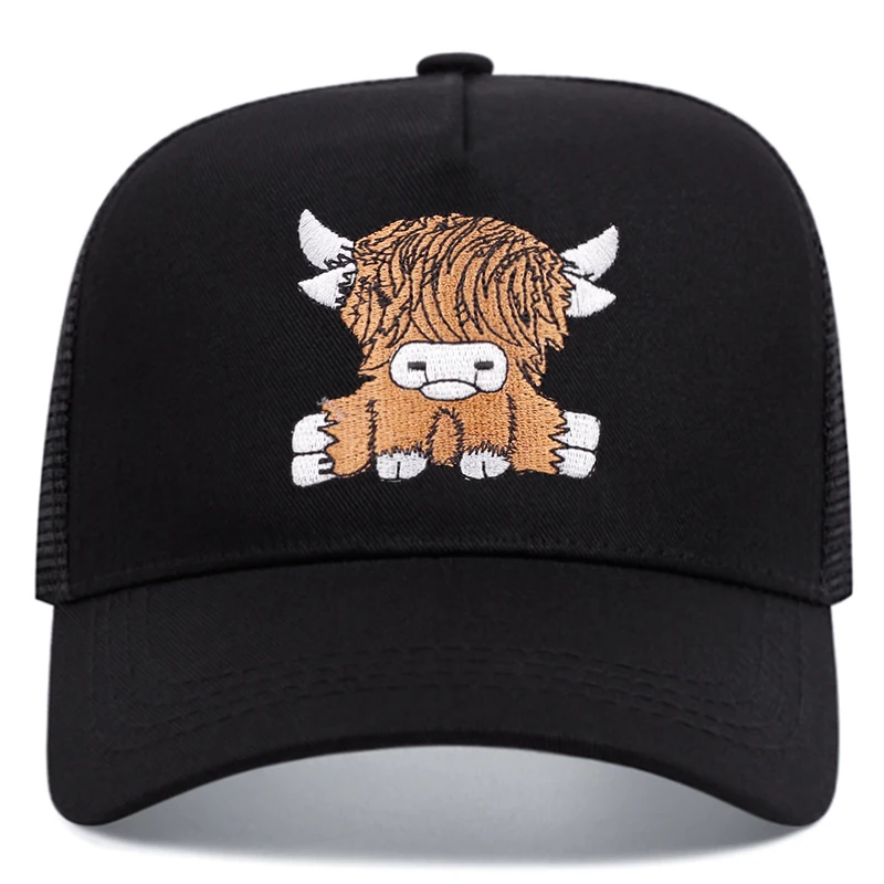 Cute yak three-dimensional embroidered baseball caps, men's and women's outdoor sports event mesh baseball caps