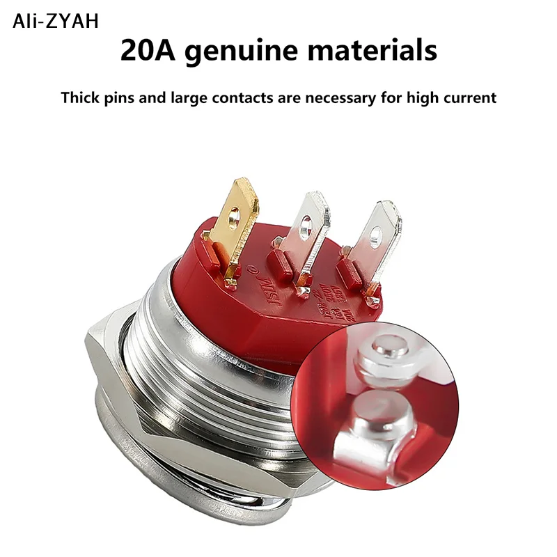 22MM Button Stainless Steel Rocker Switch 12-24V/20A Toggle Switch 220V/15A ON-OFF Self-locking 3-Pin Button Apply To Car Boat