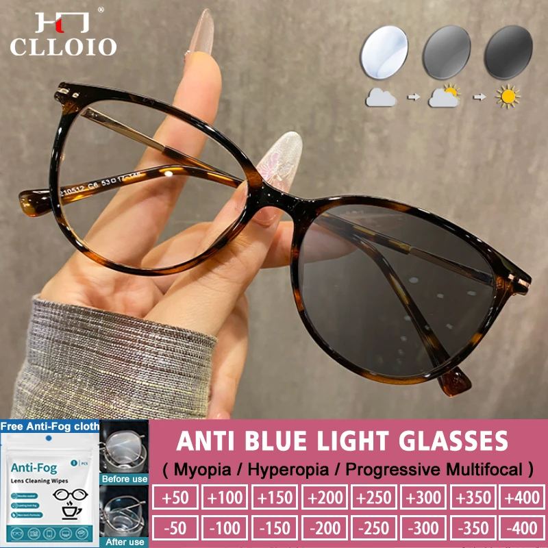 

CLLOIO Retro Oval Reading Glasses Women Ultralight TR90 Progressive Eyeware Can Be Customized Prescription Myopia Photochromic