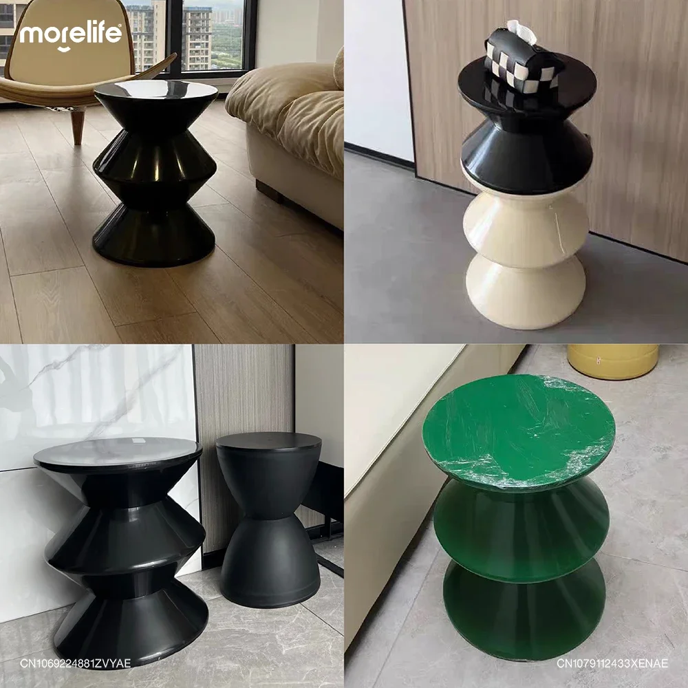 Plastic Black Shoe Changing Stools Footstool Ottomans Living Room Sofa Side Table Simple Creative Round Low Stool Home Furniture