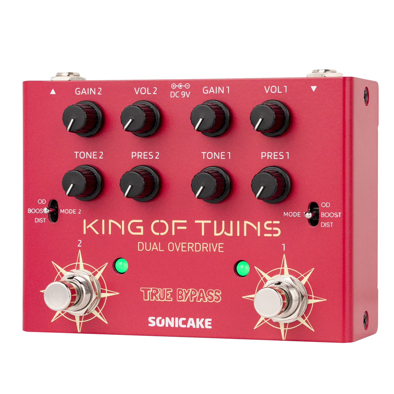 SONICAKE King of Twins 3 Modes Overdrive, Boost, Distortion Guitar Effects Pedal Dual Channel Controls Analog True Bypass QDS-08