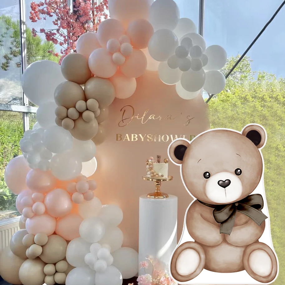 Bear we can bearly wait Balloon Arch Backdrops Brown Bear Cutouts KT Board Boho Birthday Party Backdrops Baby Shower Background