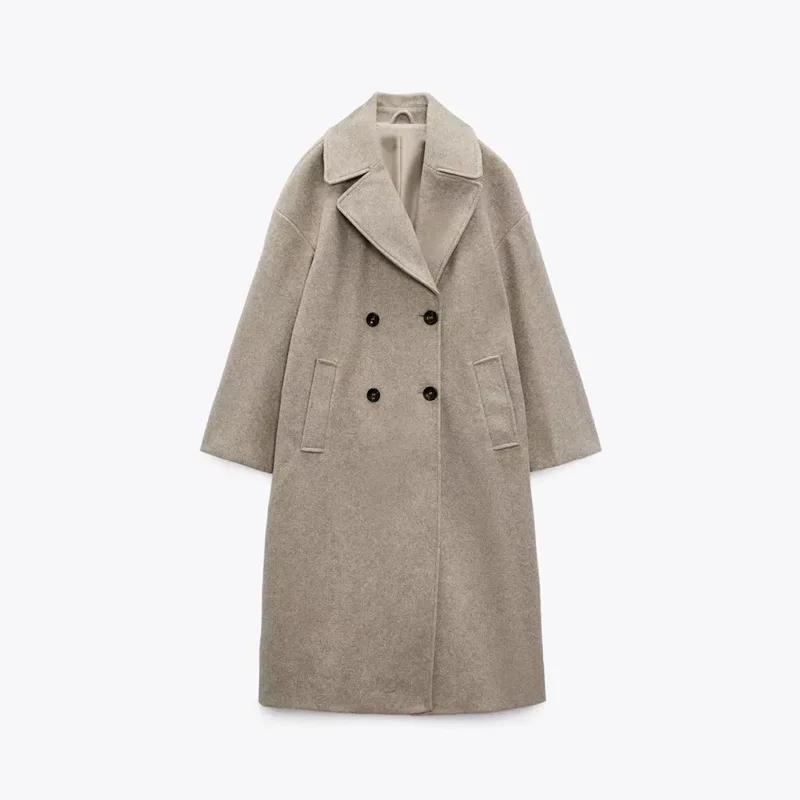 Multiple Colors Women's Autumn and Winter Solid Color Long Sleeved Lapel Loose Double Breasted Long Coat