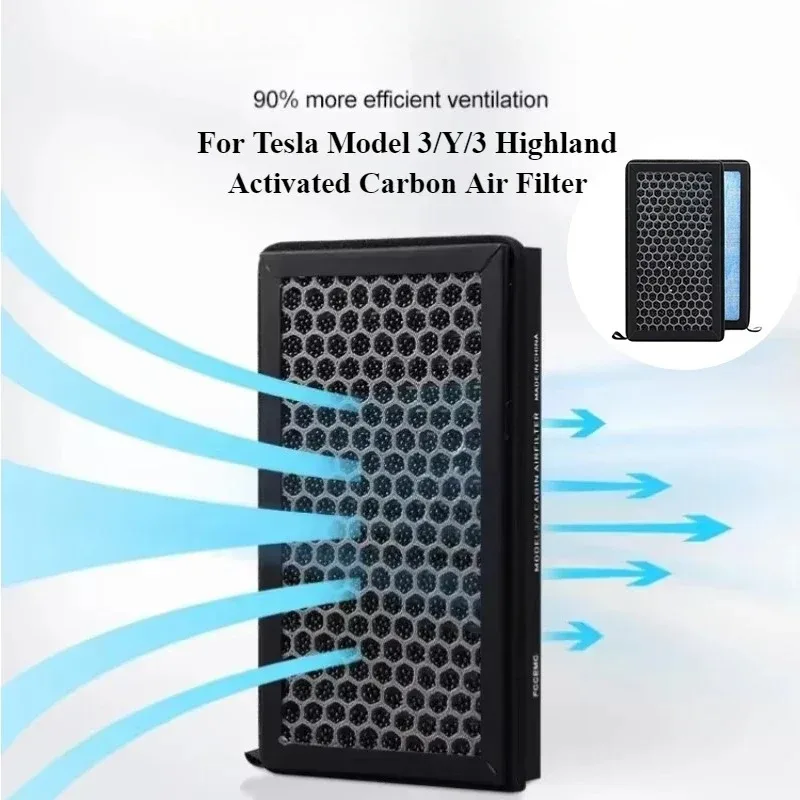 2pcs/Set For Tesla Model 3/Y/3 Highland 2024 HEPA Activated Carbon Air Filter Air Conditioner Filter Element Replacement Kit