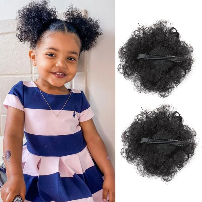 

Duckbill Clip in Afro Puff Hair Bun Extension for Kids 4 Inch Short Curly Hair Afro Bun Extension Updo Hair Extensions Synthetic