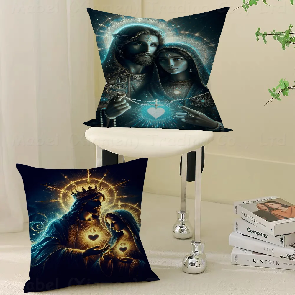 

Heart Of Jesus Canvas Painting Mary Heart45*45cm Cushion Cover Pillow Cover Decor Pillowcase Home Pillowcase For Couch Pillow