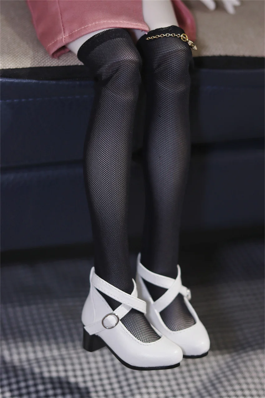 BJDドールシューズ 女の子 ポインテッドトゥ マットブラック ブラウン ホワイト レザー 小さい靴 クロスバックル おもちゃ 1/4 ハイヒール ドールアクセサリー