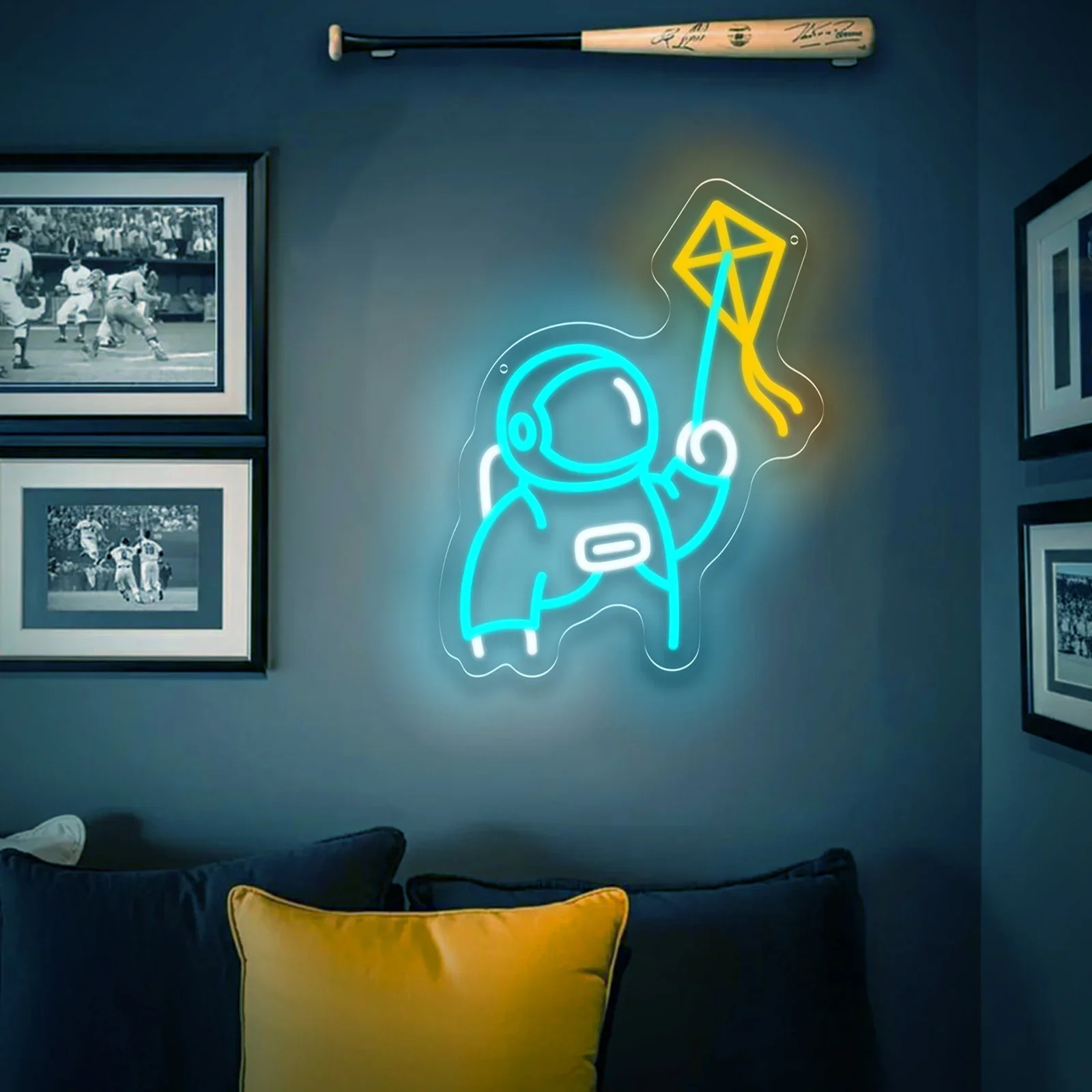 Astronaut Kite Neon Sign USB Powered LED Neon Light Sign Dimmable for Kids Room Amusement Park Bedroom Decor Space Theme Gift