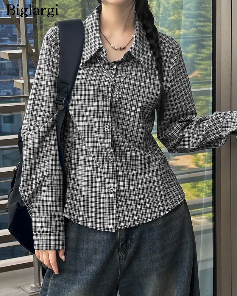 

Spring Plaid Print Shirt Women New Fashion Casual Long Sleeve Ladies Tops Korean Style Slim Woman Bloses Shirts