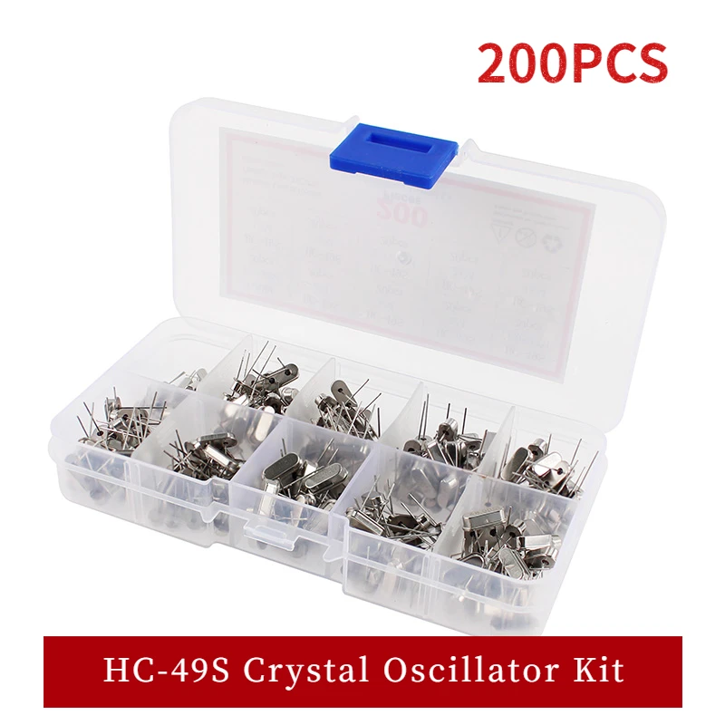 200pcs HC-49S Crystal Oscillator Kit Resonator Ceramic Quartz Resonator 32.768KHz 4MHz 6MHz 8MHz 12MHz 16MHz 24MHz 48MHz