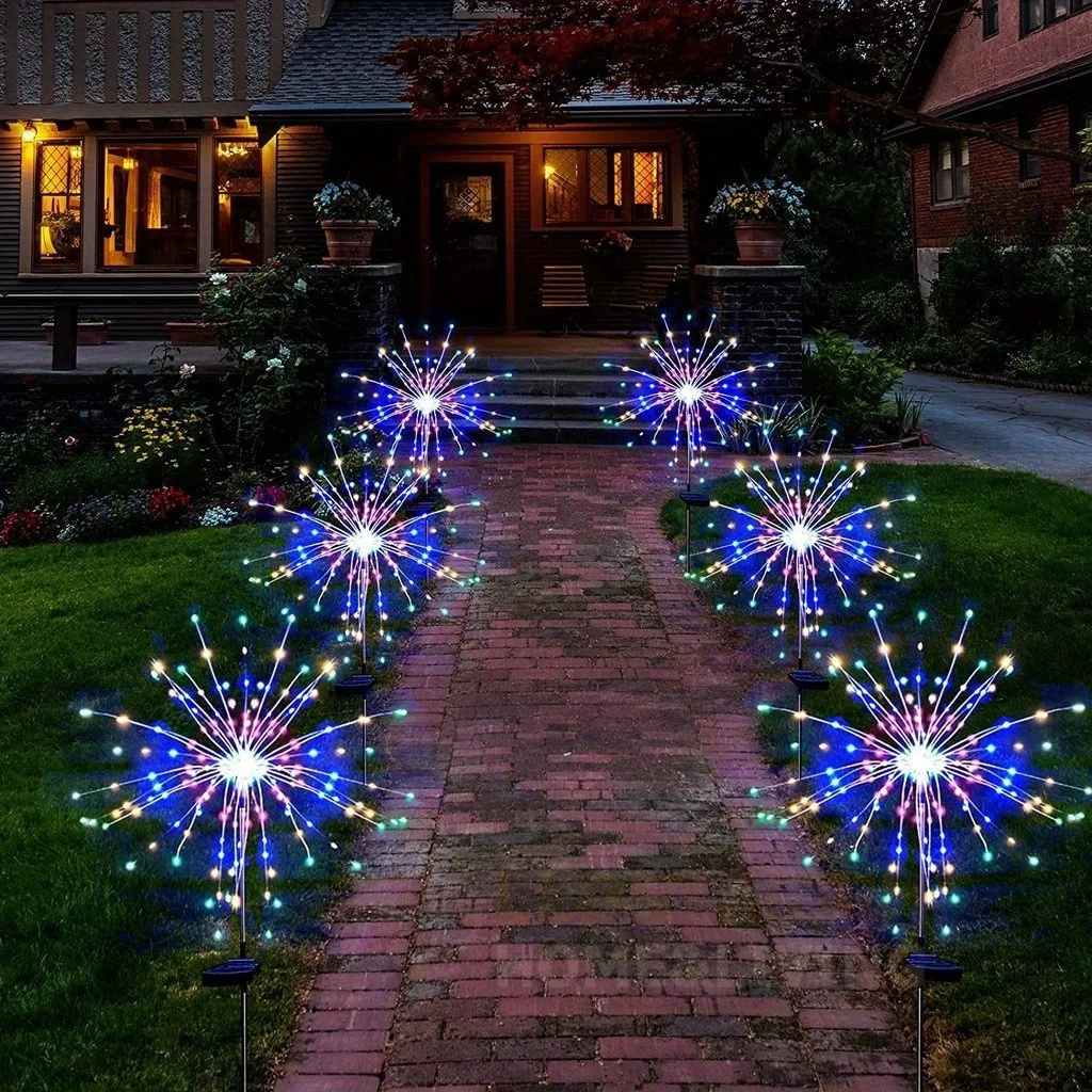 Solar Garden Lights Outdoor Waterproof LED Firework Lamps for Fowerbed Garden Home Tree Flower Xmas