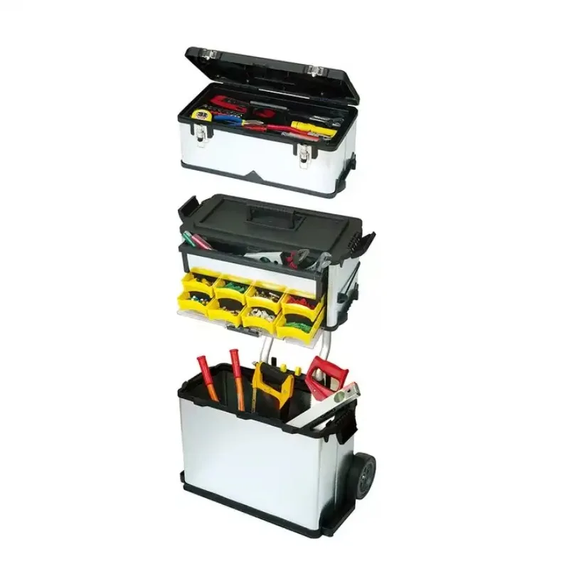 Wheeled storage combination toolbox Plastic garage trolley toolbox Stackable workshop 580x350x838mm