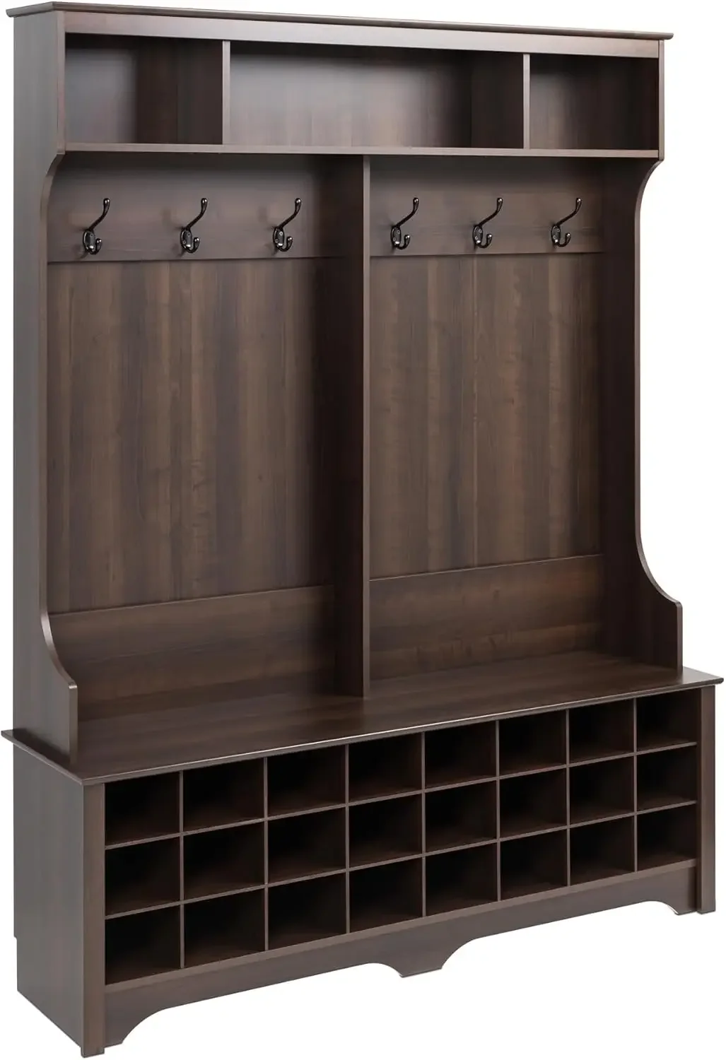 Brown Hall Tree with Bench and Shoe Storage, 60